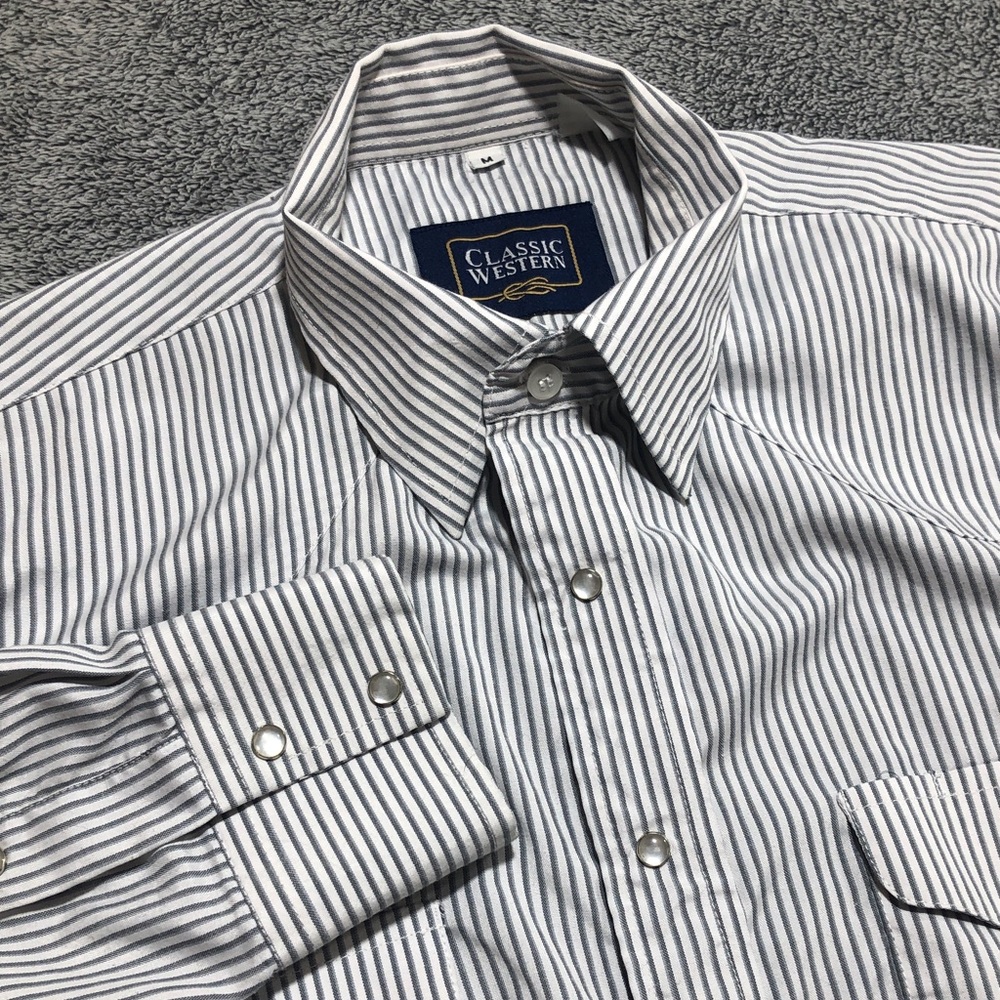 Classic Western Medium Pearl Snap Striped Button-Up Shirt‎